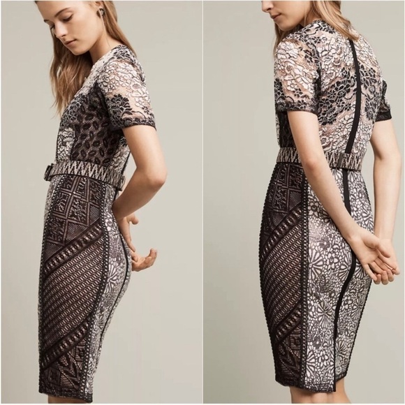 Anthro Beguile Byron Lars Black White Lace Sequins Midi Cocktail Dress size 10 - Picture 2 of 11